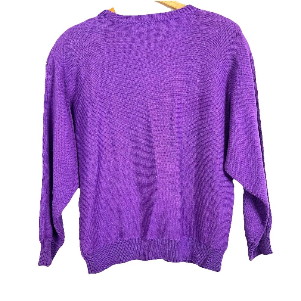 Vintage Dana Scott Amethyst Beaded Sweater Floral Knit Women S - Picture 3 of 16